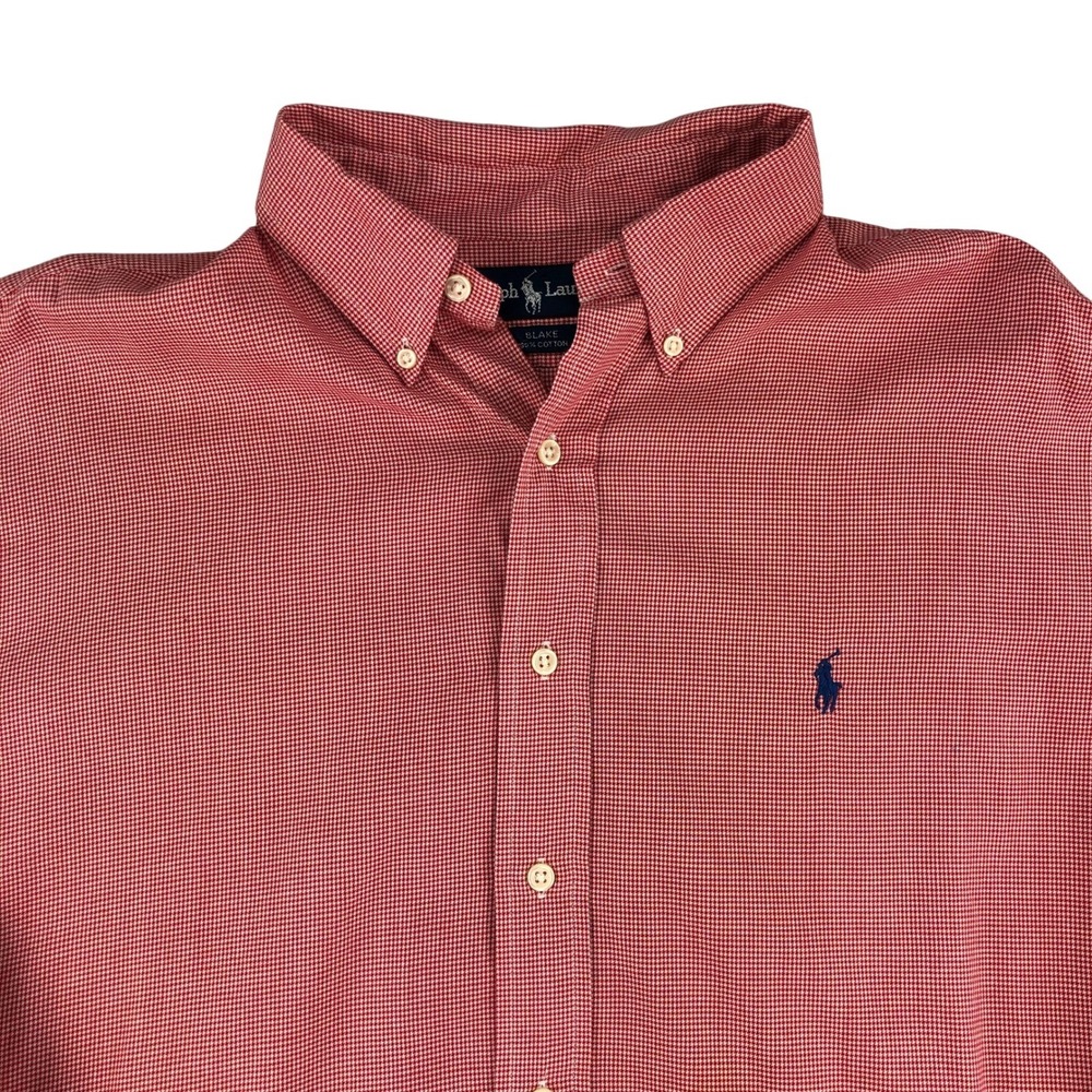 Polo Ralph Lauren Blake Shirt Mens Large Cotton Red White Mini Houndstooth Pony